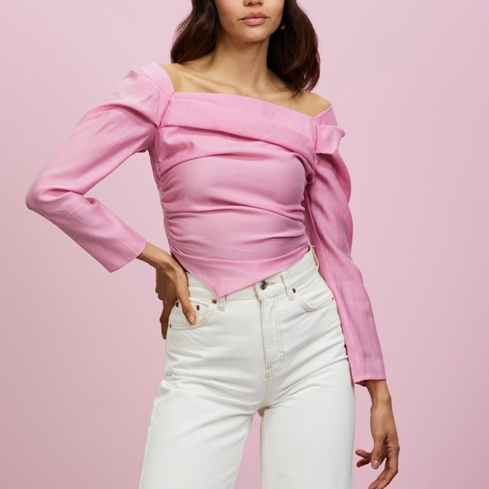 TOPSHOP pink linen Bardot top
